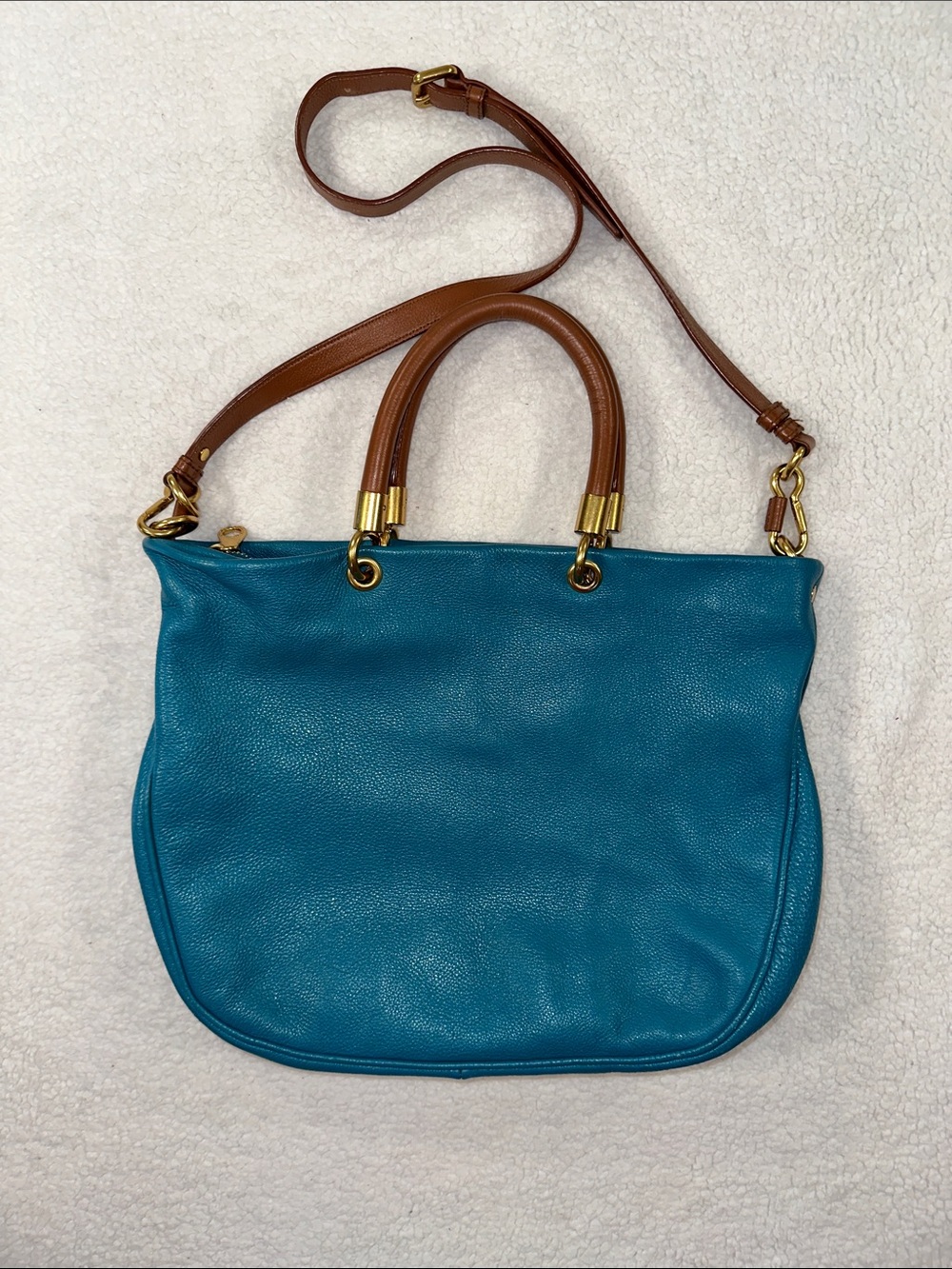 Marc by Marc Jacobs Turquoise Leather Shoulder Bag with Brown Handles - Picture 2 of 8